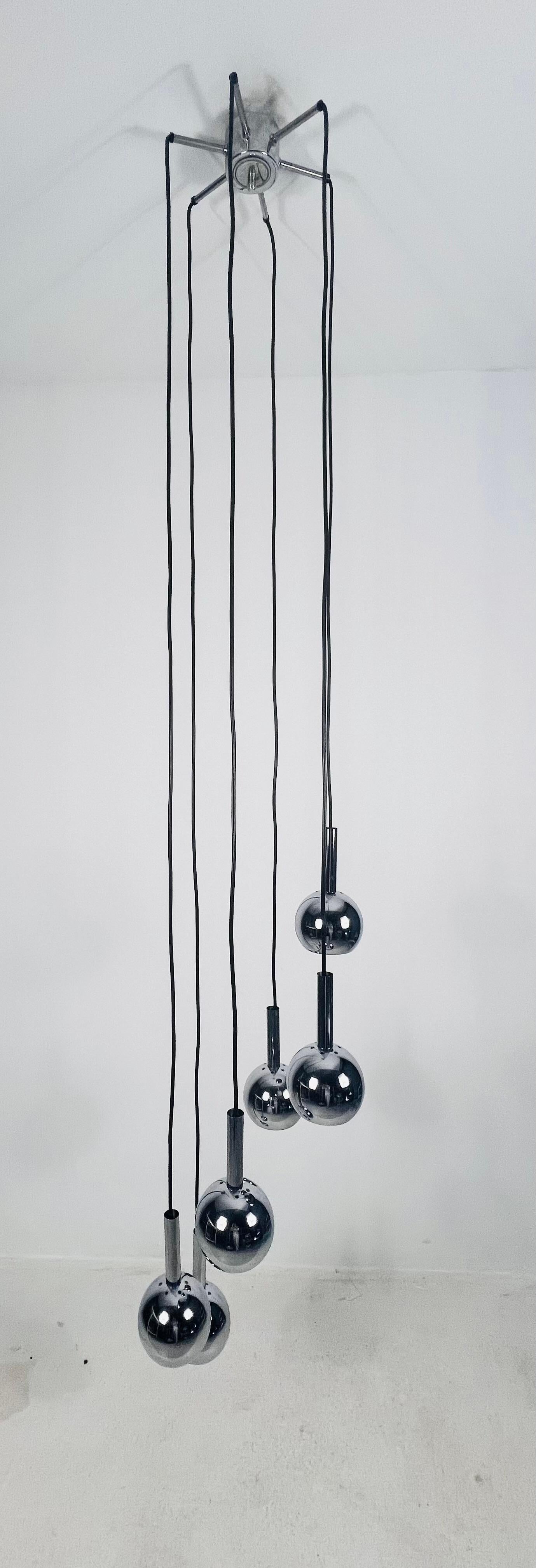 Late 20th Century Large Space Age Chrome Cascade Pendant Lamp, Germany, 1970s For Sale
