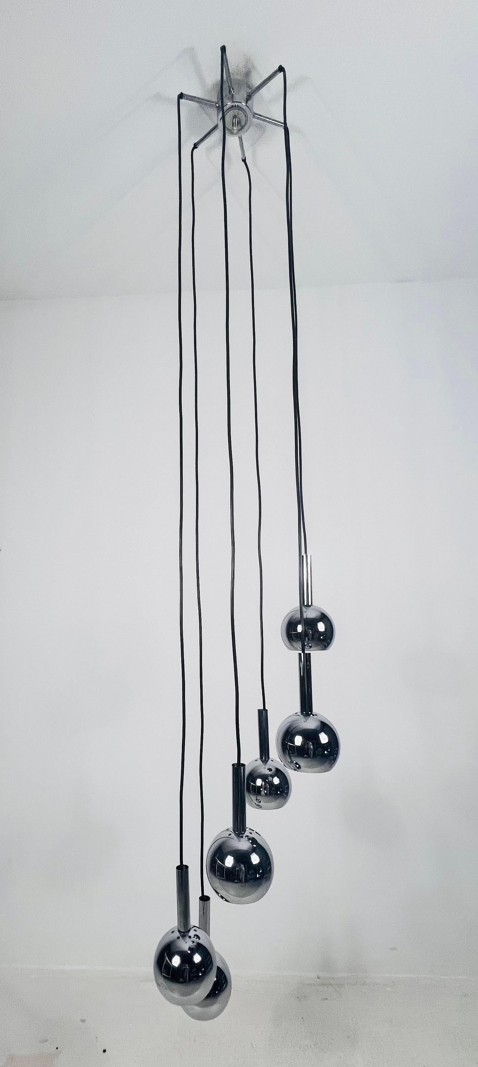 Metal Large Space Age Chrome Cascade Pendant Lamp, Germany, 1970s For Sale