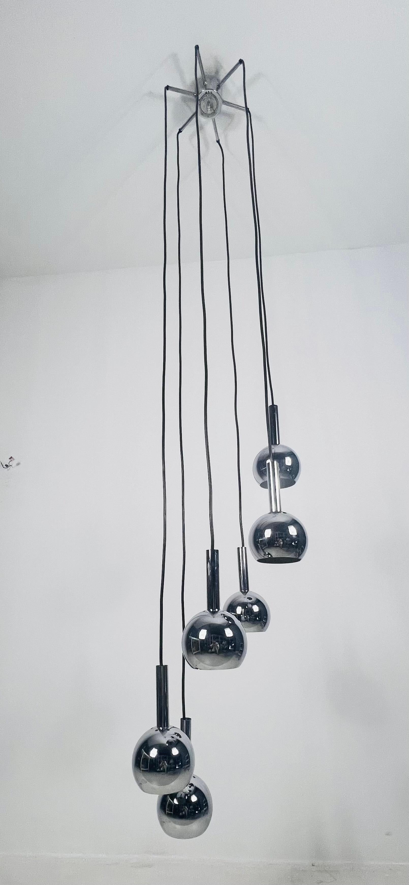 Large Space Age Chrome Cascade Pendant Lamp, Germany, 1970s For Sale 1