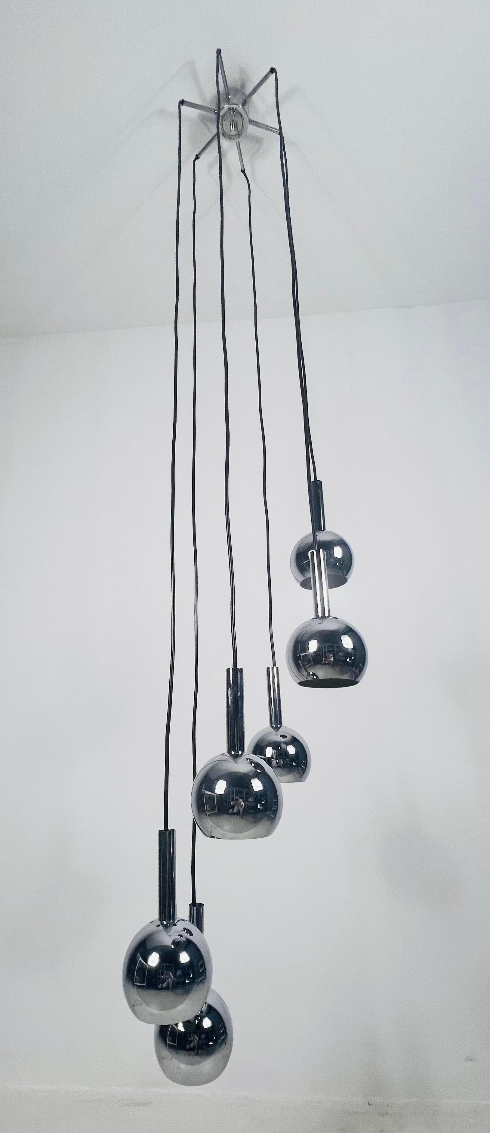 Large Space Age Chrome Cascade Pendant Lamp, Germany, 1970s For Sale 2