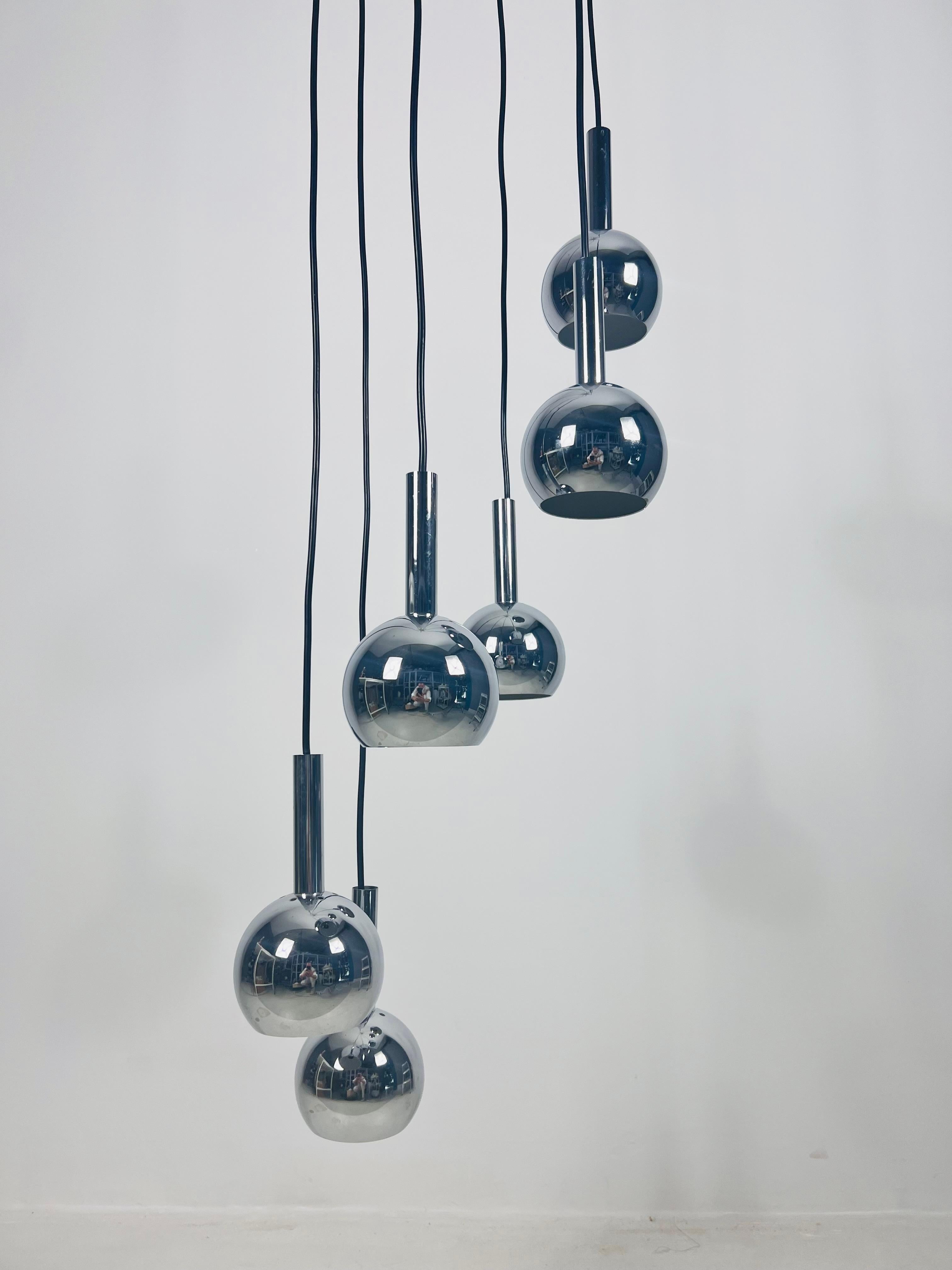Large Space Age Chrome Cascade Pendant Lamp, Germany, 1970s For Sale 3