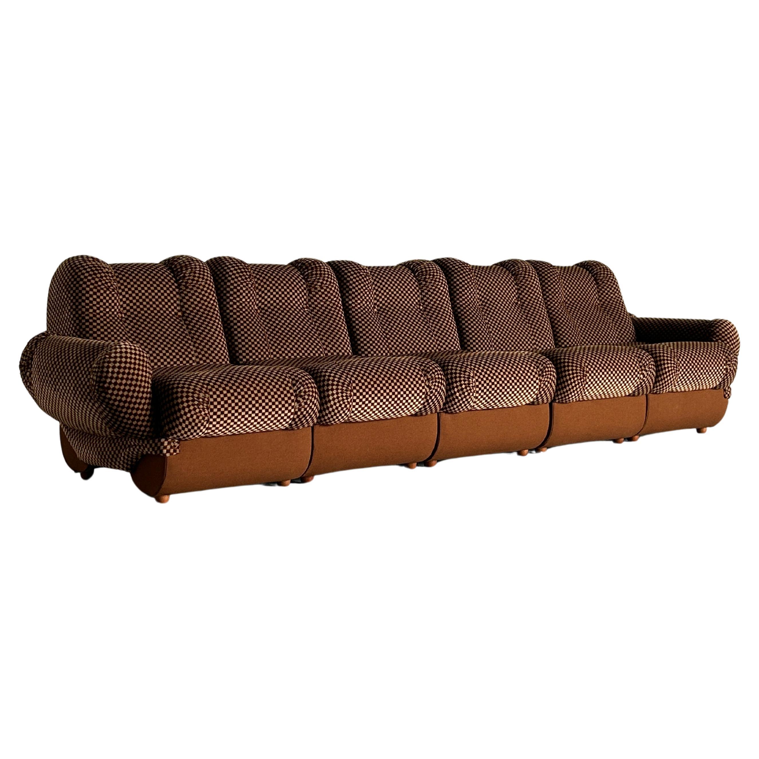 Large Space Age Cloud Modular Sofa Set in Brown Striped Fabric, Italy 1960s For Sale