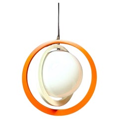 Grande lampe de l'ère spatiale en forme de Saturne, orange et blanche, 1970