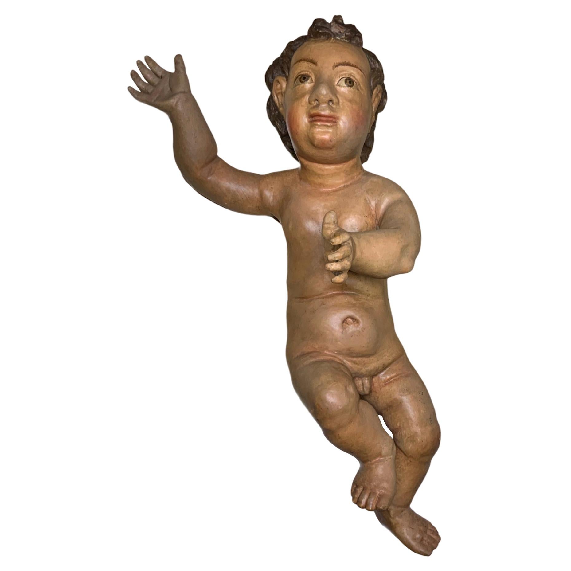 Large Spaniard Hand Painted and Carved Wood Baby Jesus