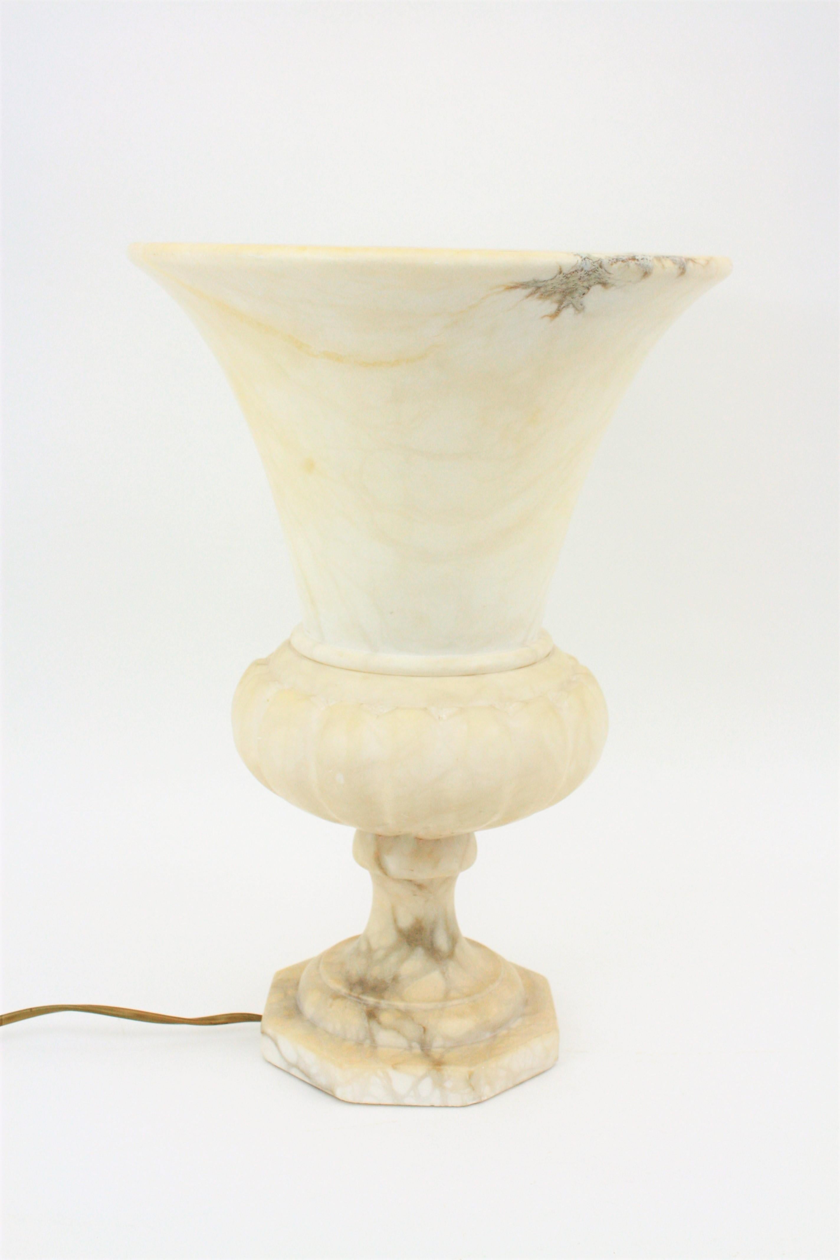 Large Spanish 1930s Neoclassical Art Deco Alabaster Urn Table Lamp 8