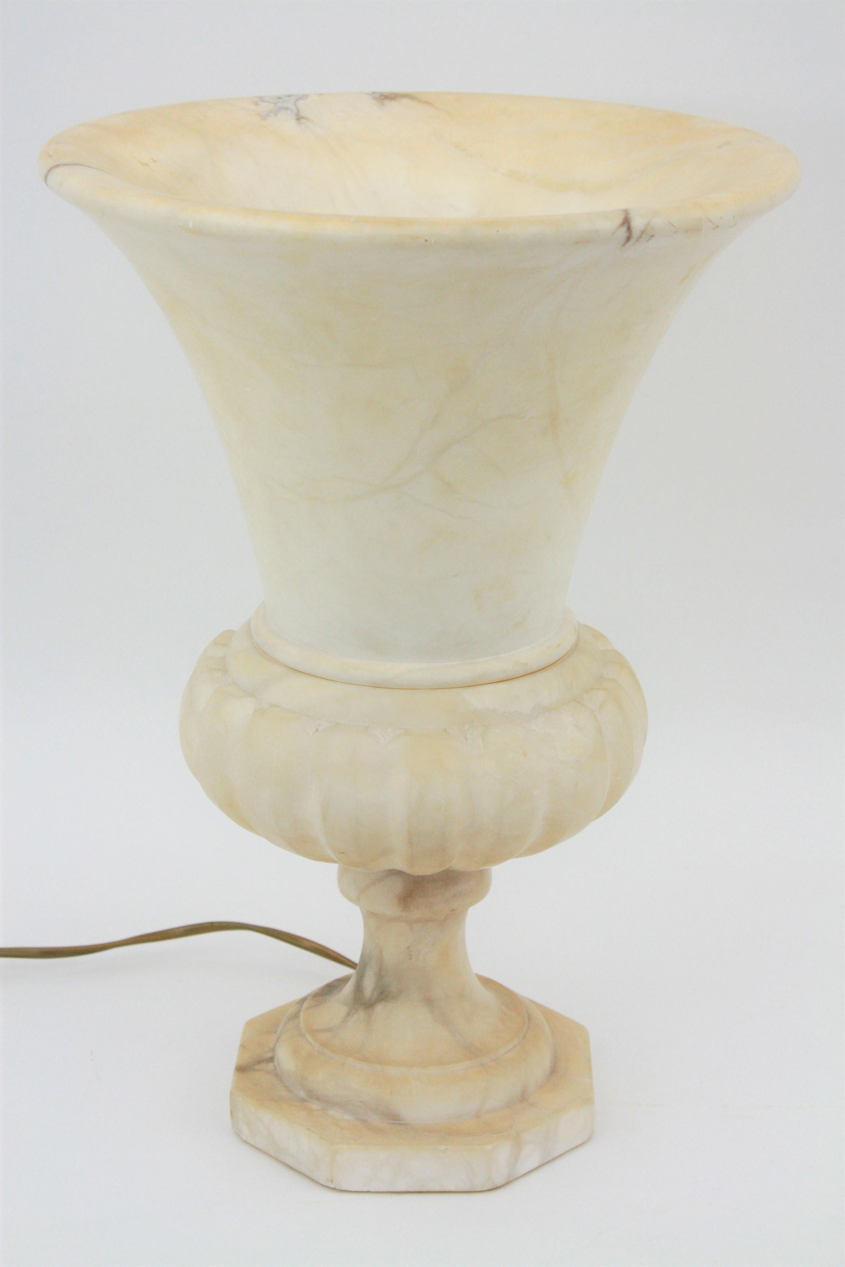 Mid-20th Century Large Spanish 1930s Neoclassical Art Deco Alabaster Urn Table Lamp