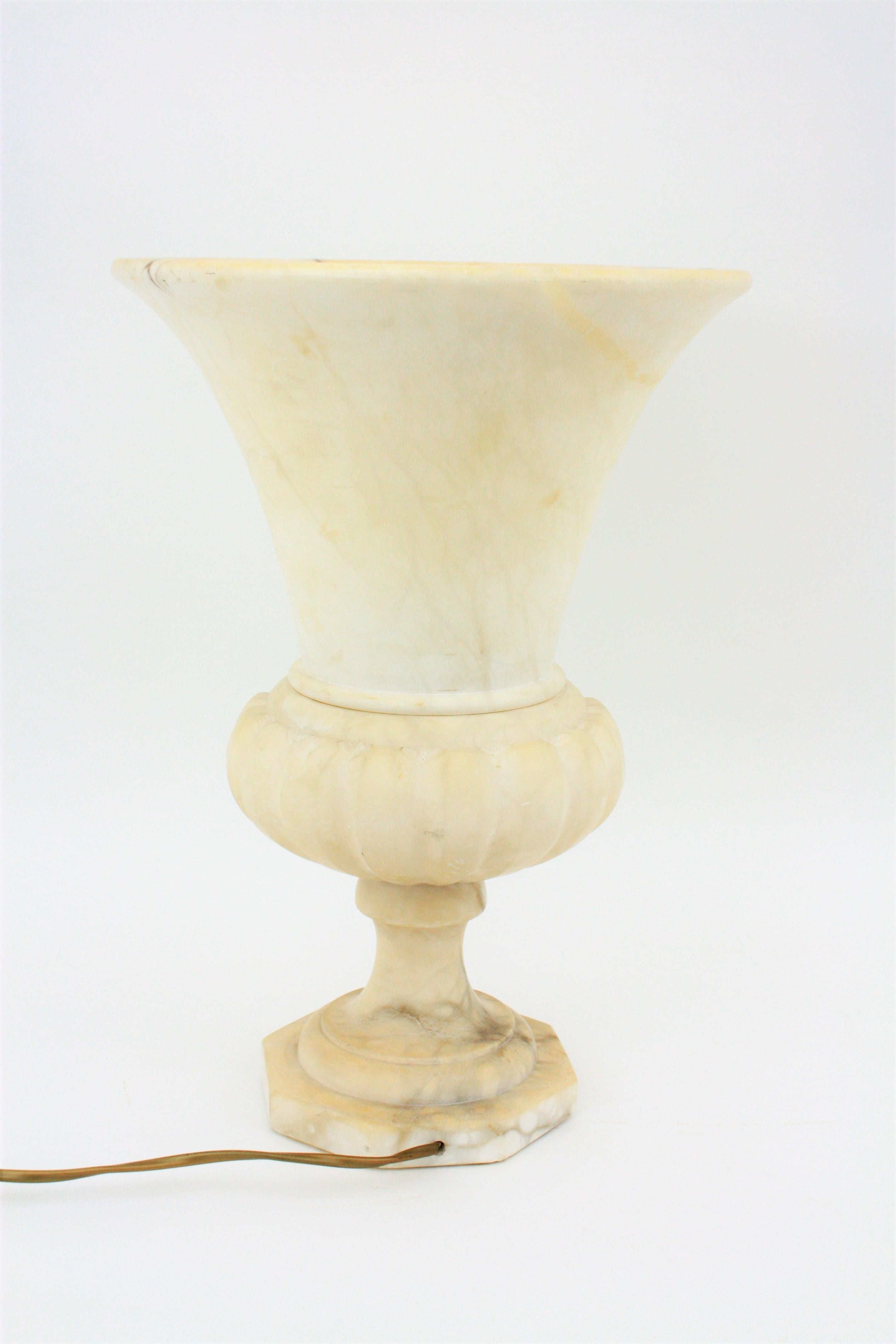 Large Spanish 1930s Neoclassical Art Deco Alabaster Urn Table Lamp 1