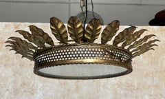 Large Spanish 1950's Gilt Metal Sunburst Ceiling Fixture