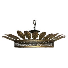 Large Spanish 1950
s Gilt Metal Sunburst Ceiling Fixture