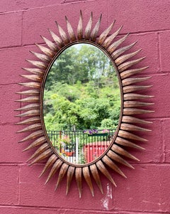 Large Spanish 1950's Oval Copper Plated Sunburst Mirror