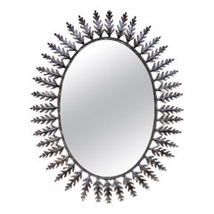 Large Spanish 1950's Oval Gilt Metal Sunburst Mirror