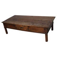 Antique Large Spanish 19th Century Farmhouse Rustic Chestnut Coffee Table