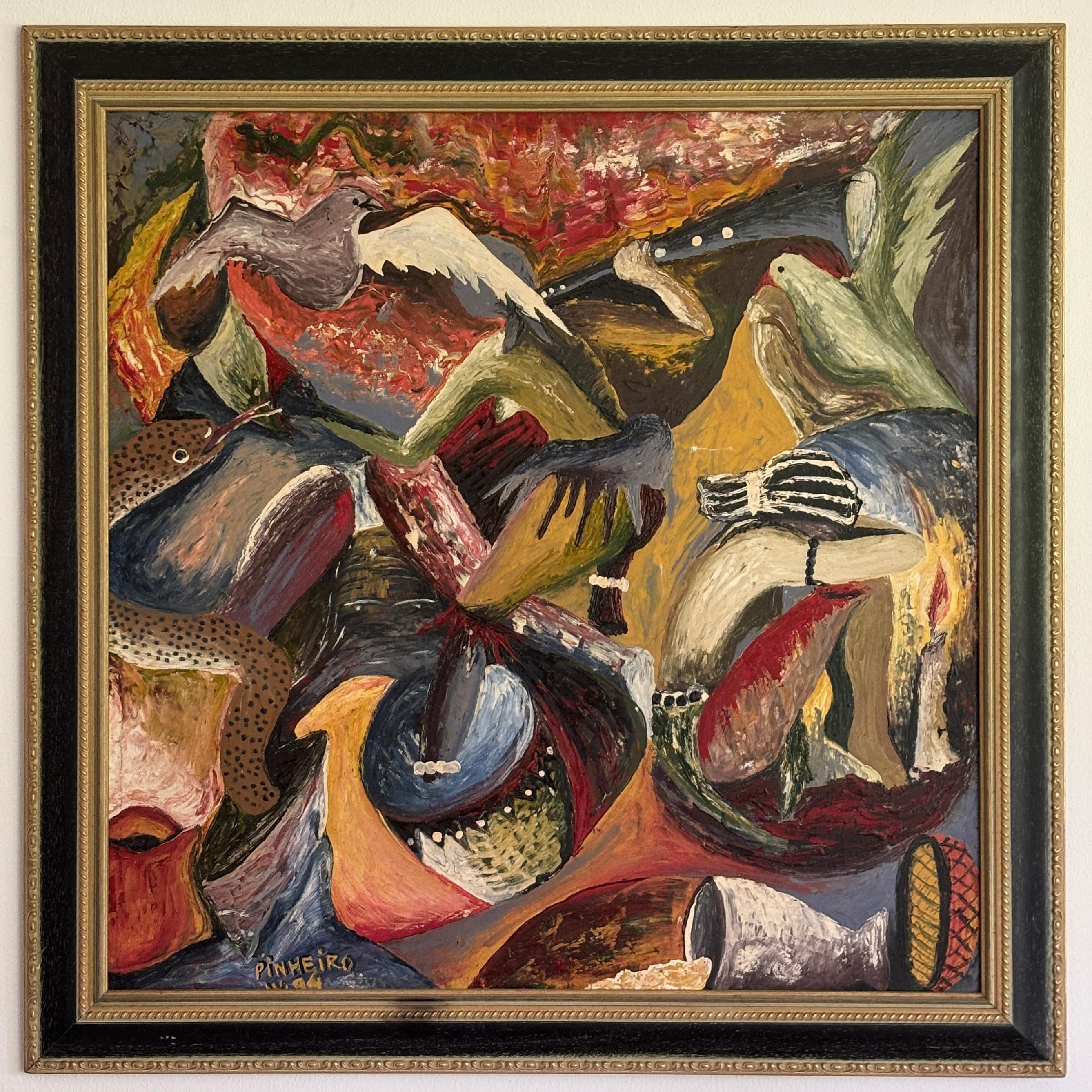 Mid-Century moderno Grande dipinto astratto spagnolo a olio su tela, XX secolo in vendita
