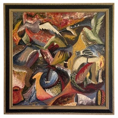 Large Spanish Abstract Oil On Canvas Painting, 20th-century