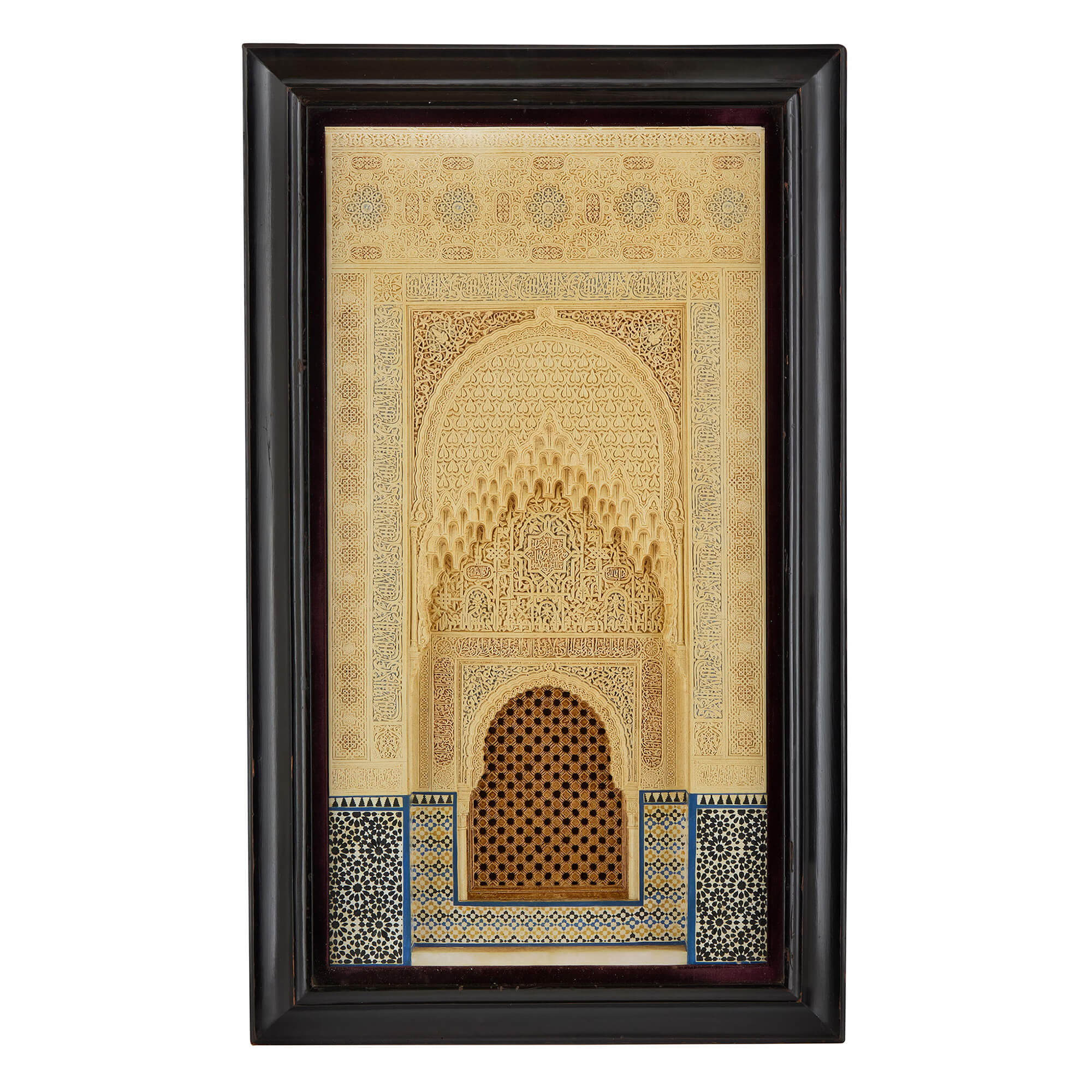 Large Spanish Antique Framed Plaster Relief Model Alhambra