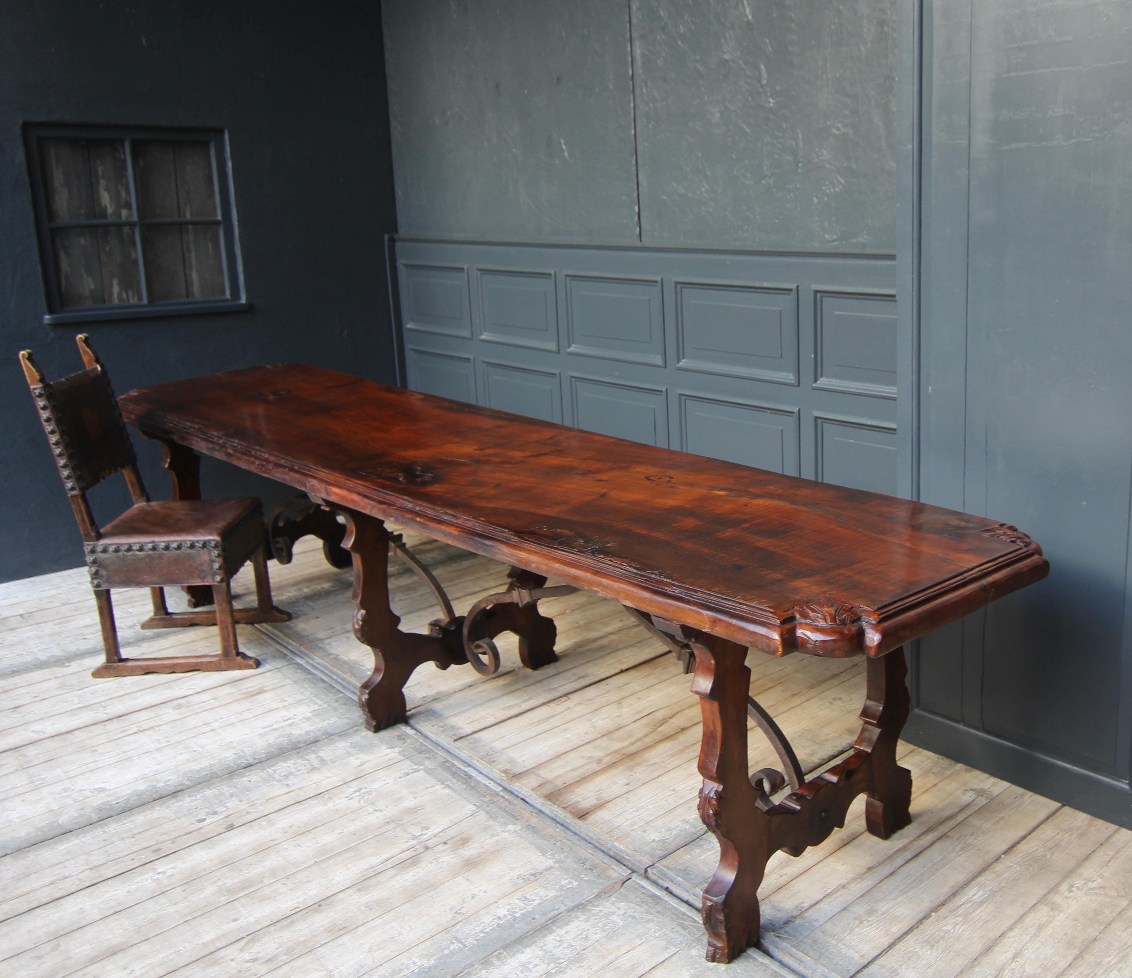 Carved Large Spanish Baroque Style Trestle Dining Table