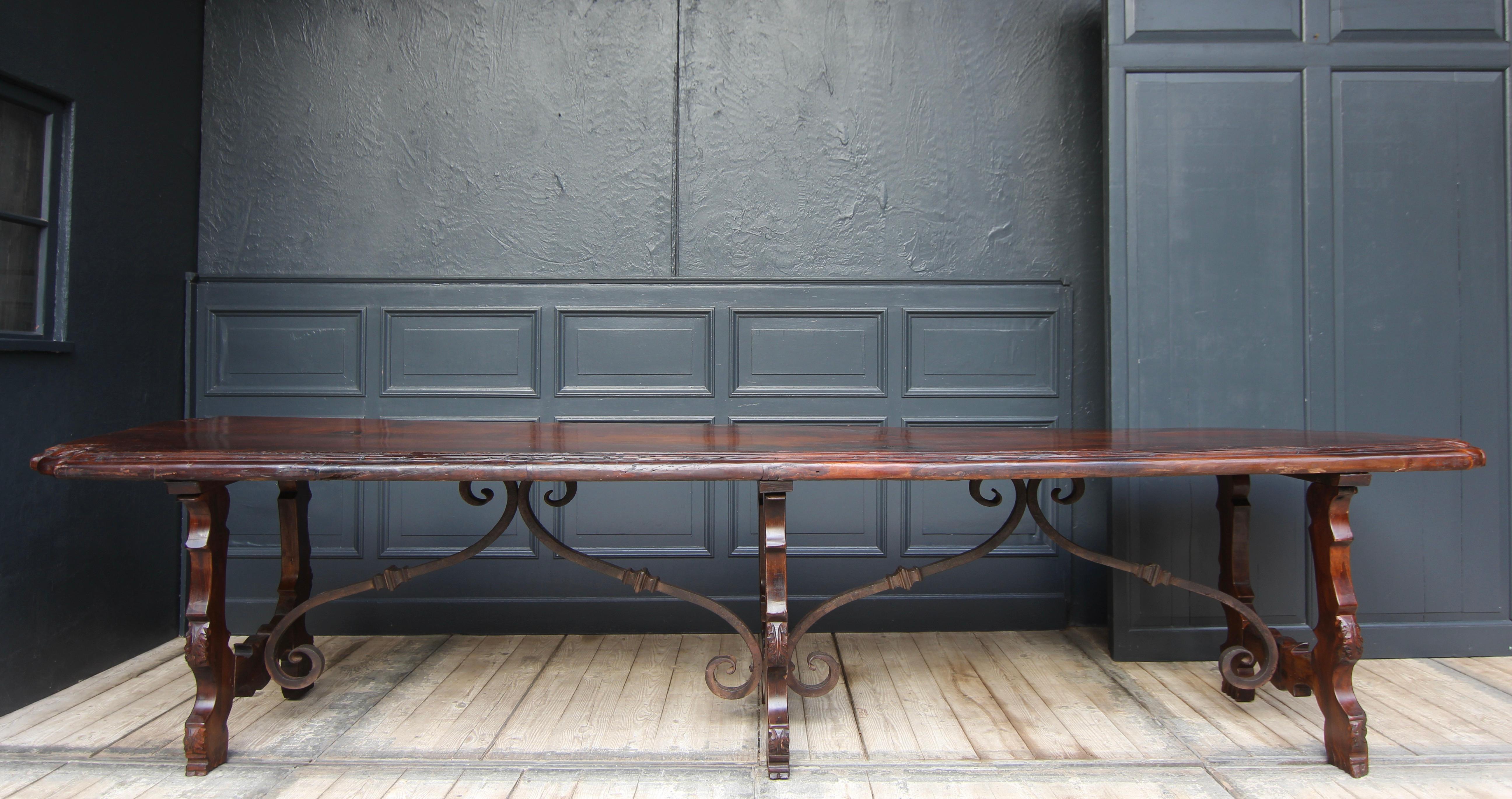 20th Century Large Spanish Baroque Style Trestle Dining Table