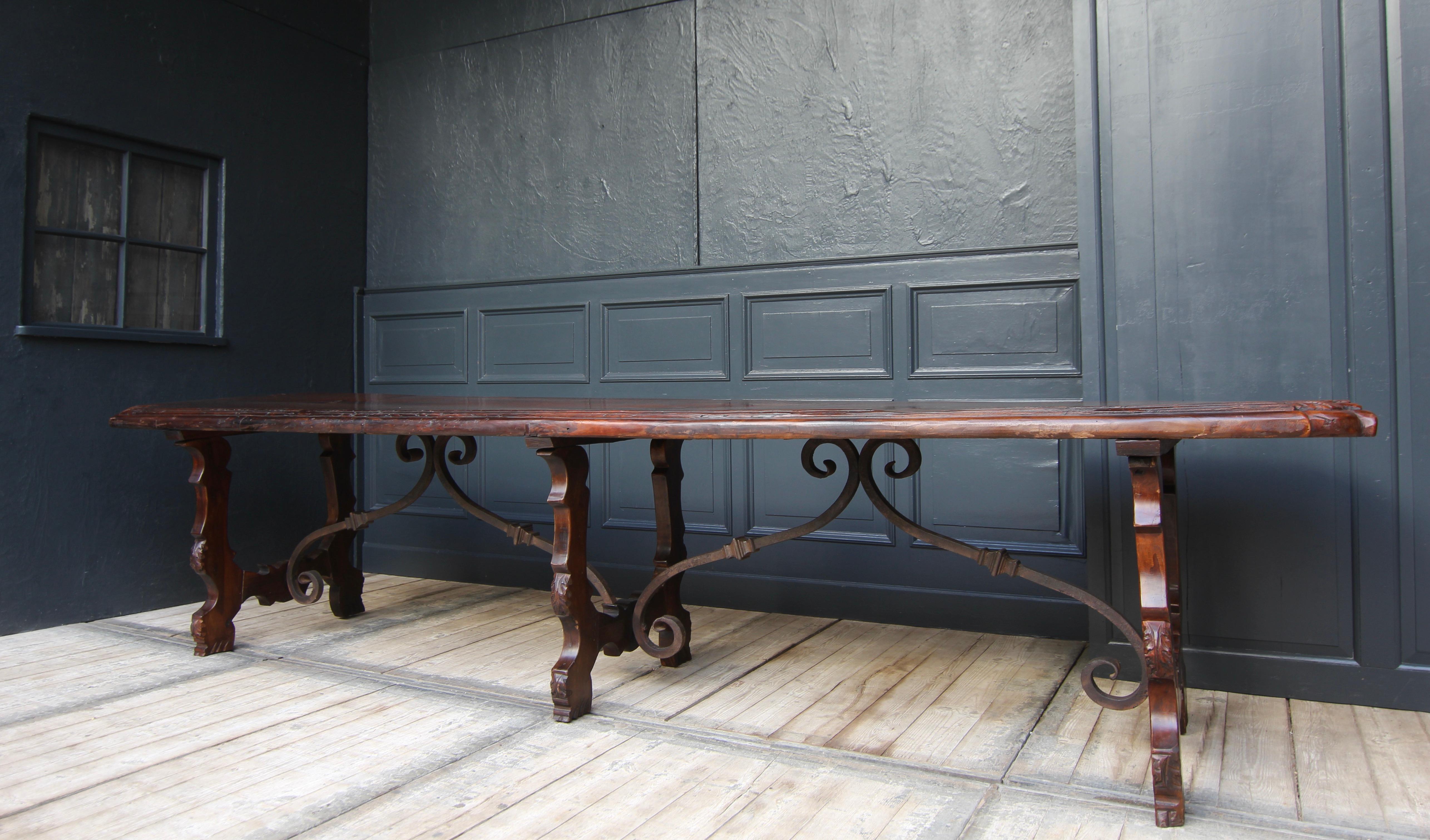 Wrought Iron Large Spanish Baroque Style Trestle Dining Table