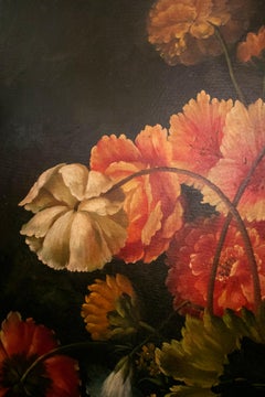 Large Spanish "Bodegon" Still Live Oil on Canvas Painting with Flowers & Fruits