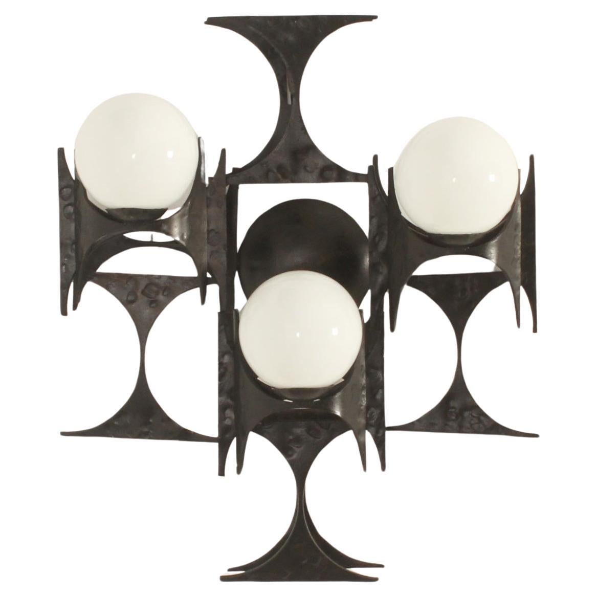 Large Spanish Brutalist Sconce in Forged Iron from 1960's For Sale