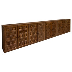 Large Spanish Brutalist Sideboard In Oak, Spain 1970s