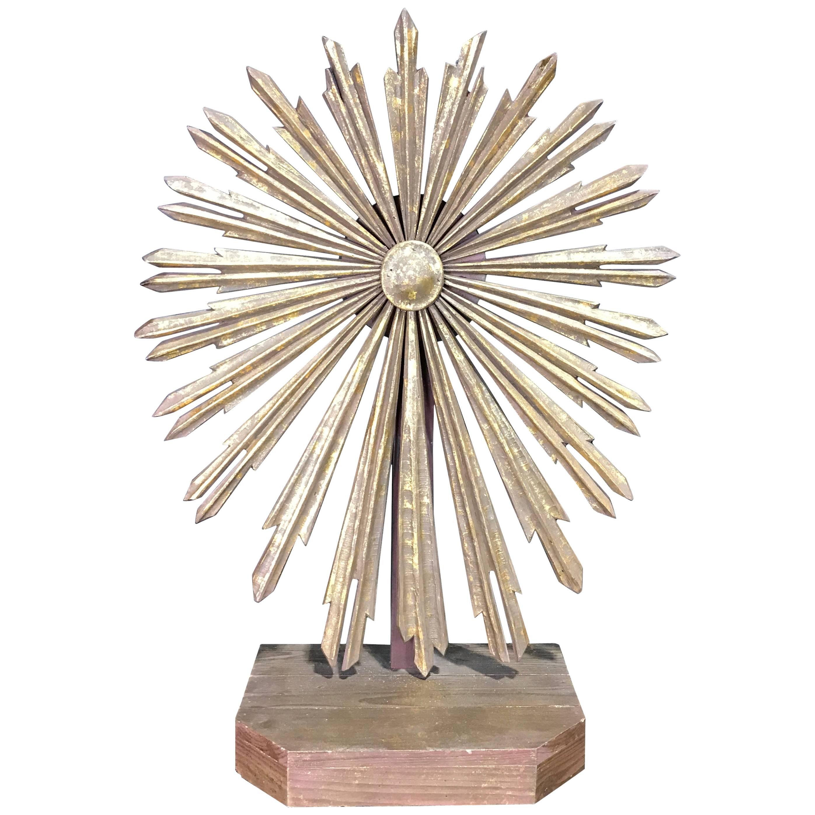 Large Spanish Colonial Carved Giltwood Sunburst Reliquary/ Ornament