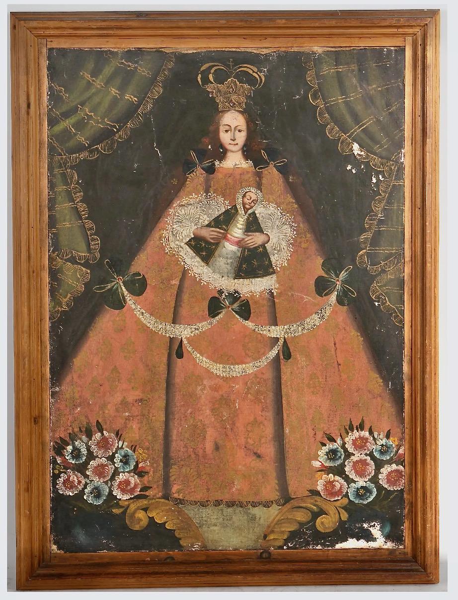 Hand-Painted Large Spanish Colonial Cuzco School Painting, Mid-18th Century