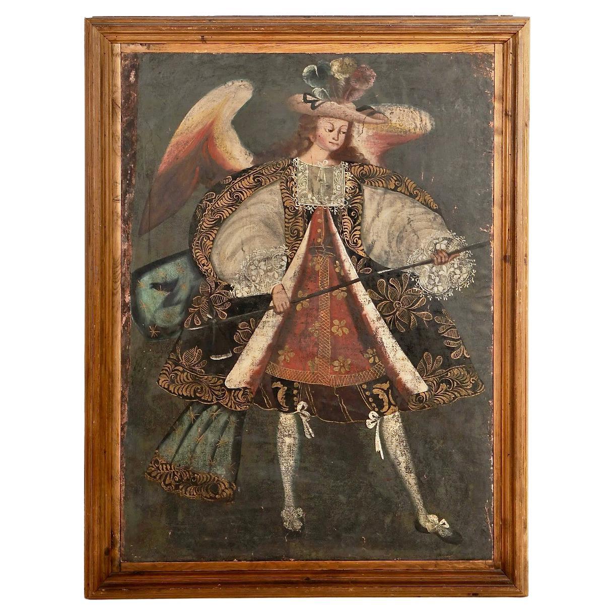 Large Spanish Colonial Cuzco School Painting, Mid-18th Century
