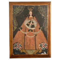 Large Spanish Colonial Cuzco School Virgin Mary Painting