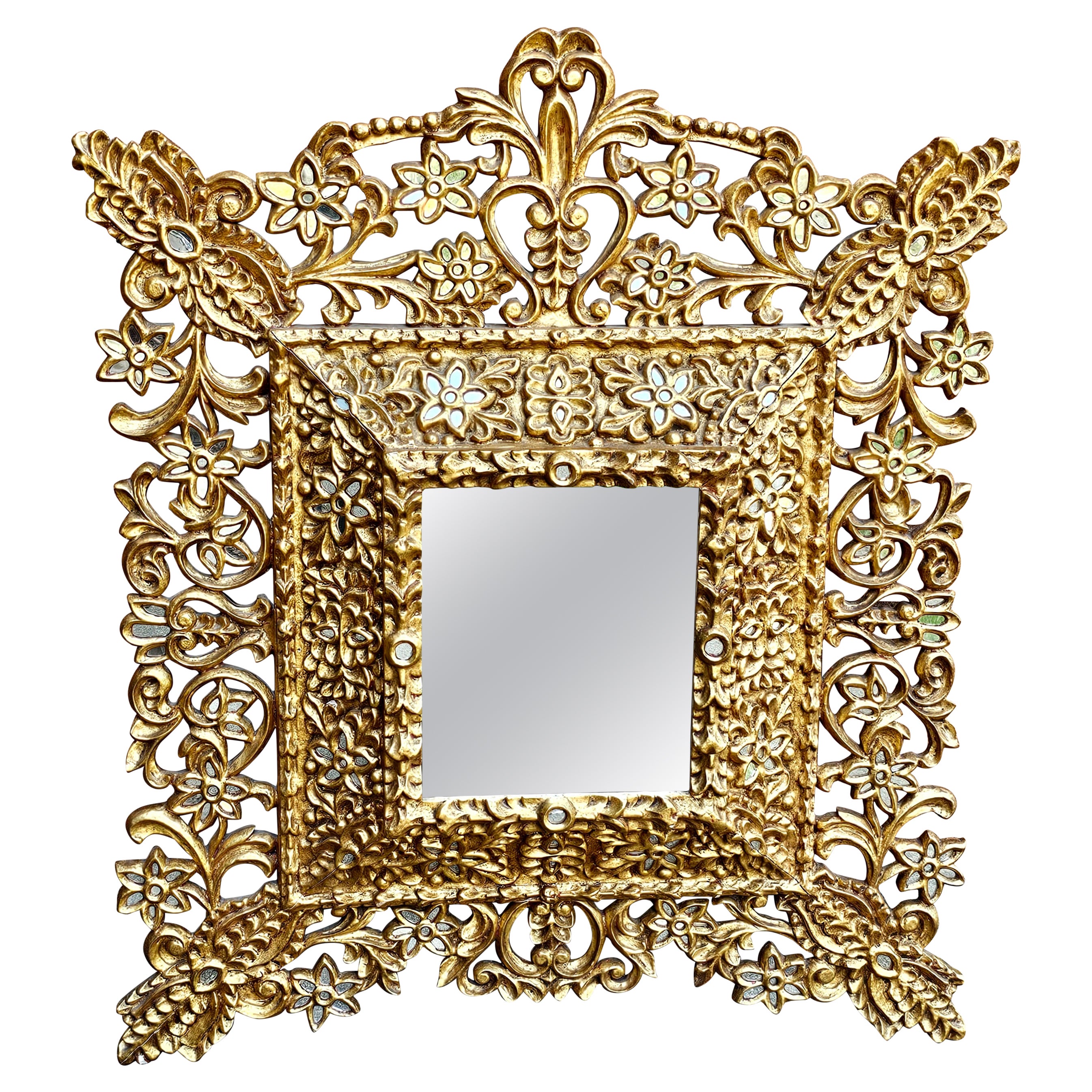 Große spanische Kolonial Giltwood und feine Pailletten dekoriert Wandspiegel