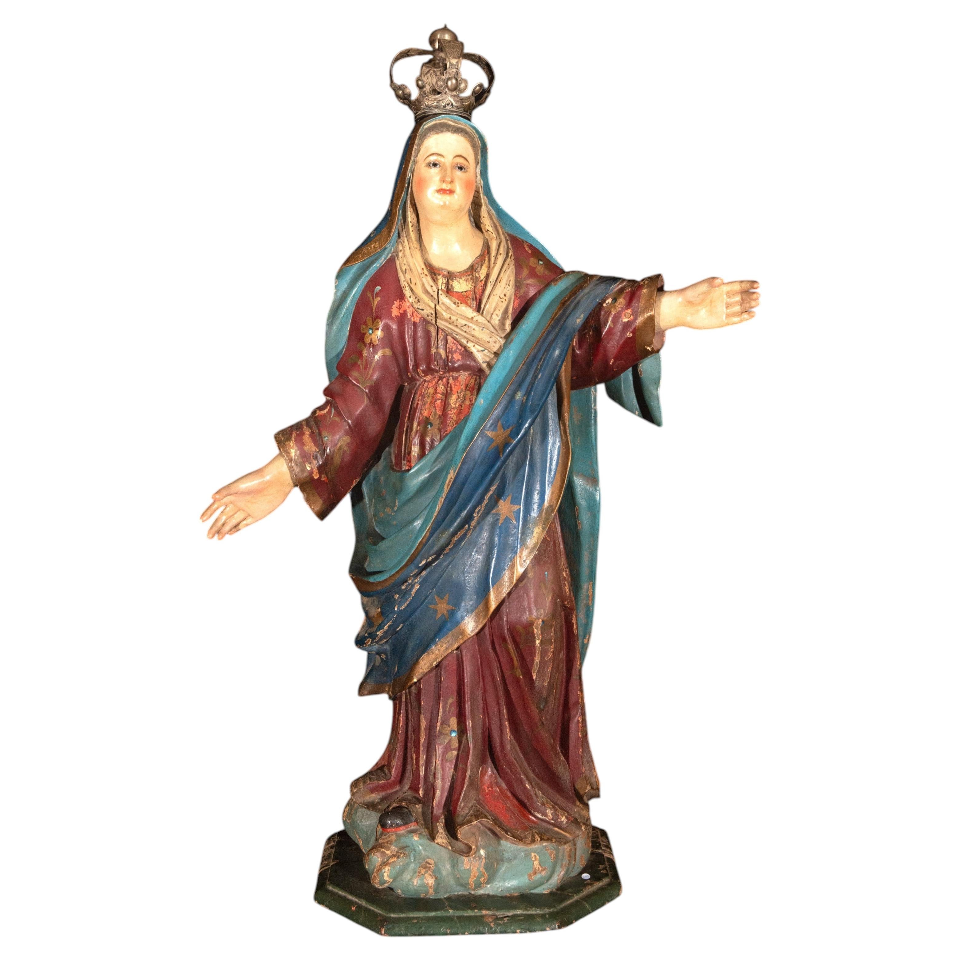 Large Spanish Colonial Polychrome Virgin Mary, 18th Century