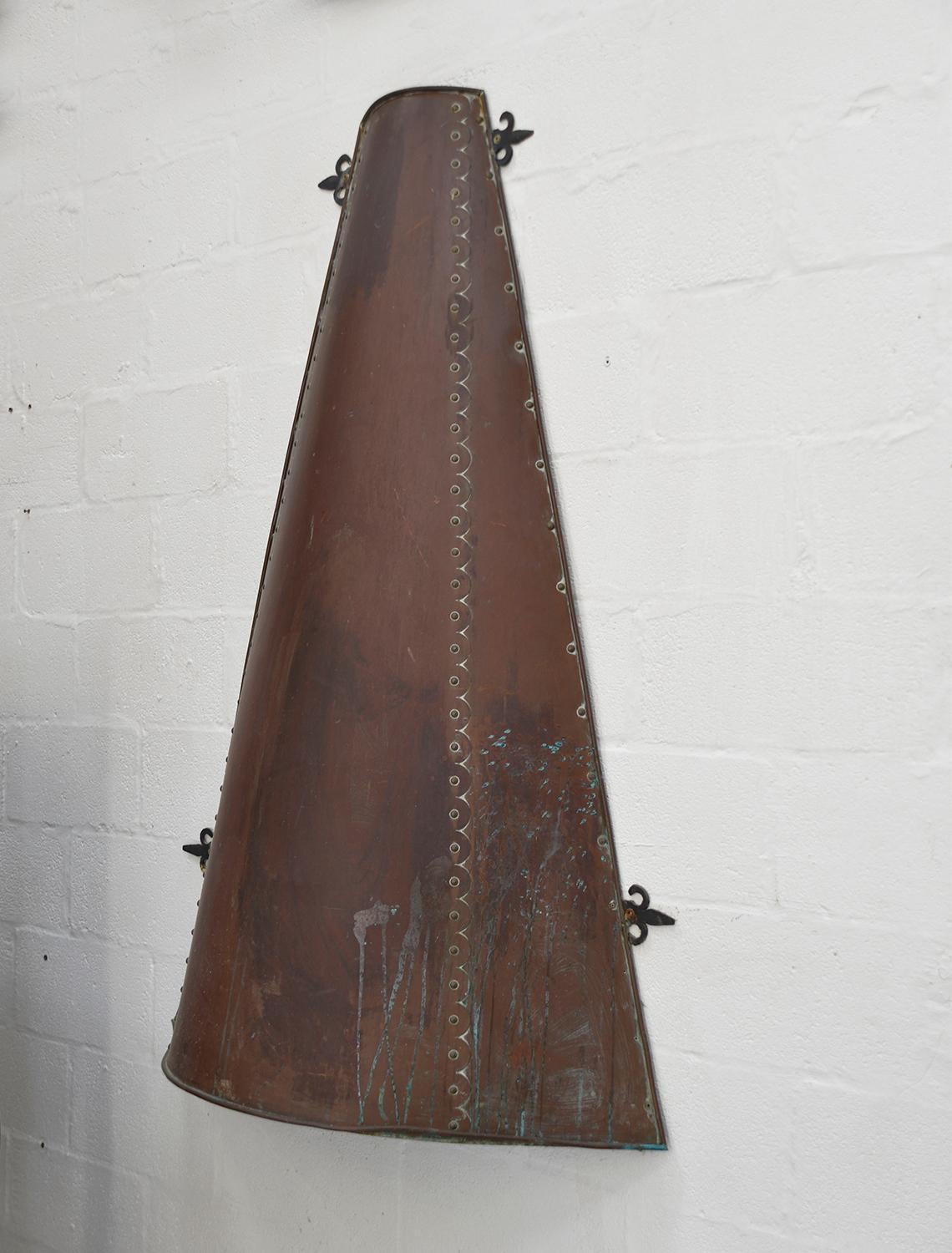 Bohemian Large Spanish Copper Curved Conical Fireplace Fire Hood Canopy 1960s Lounge For Sale