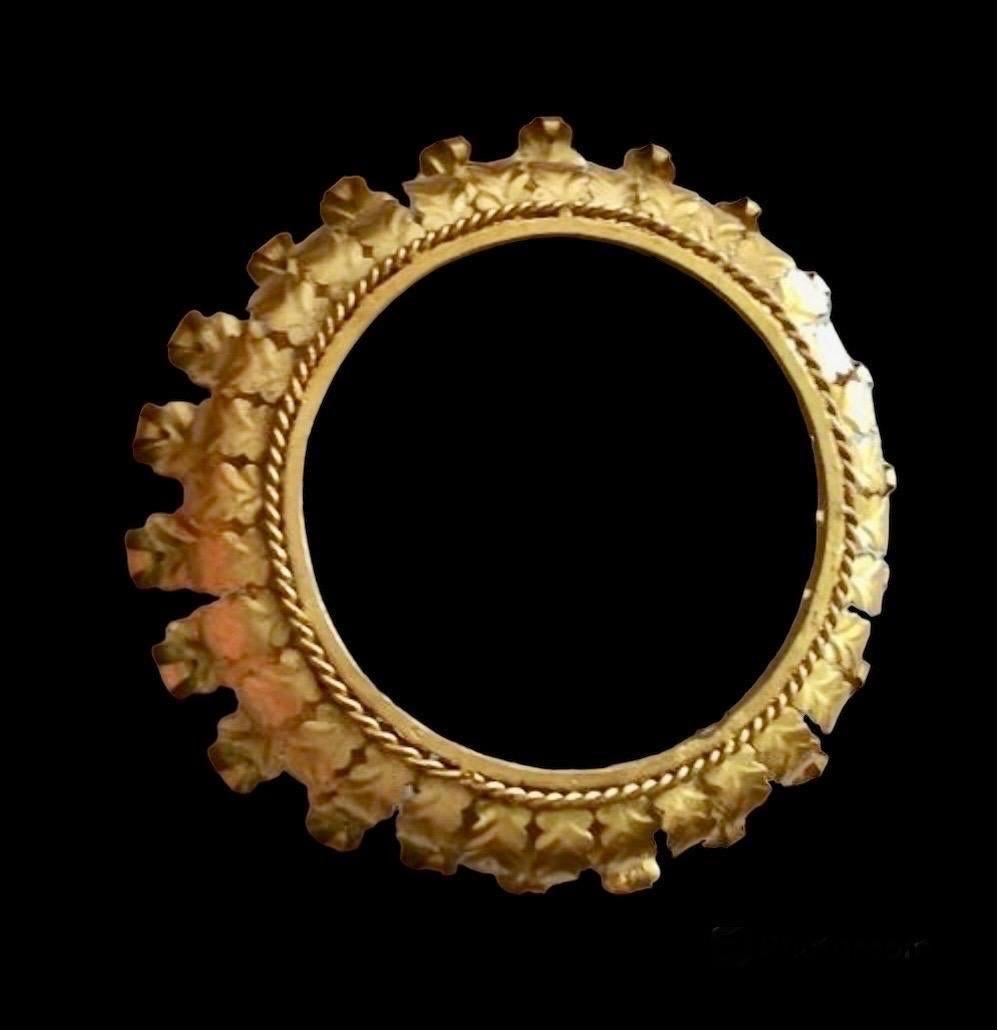 Large Spanish Crown Sunburst fixture in Gilt Metal and frost Glass , circa 1950 In Good Condition For Sale In La xara, VC