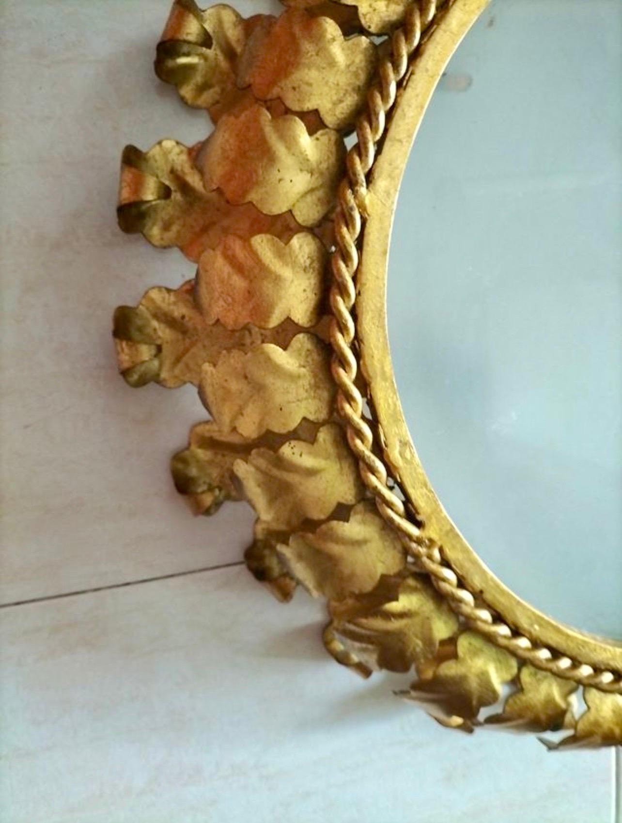 Large Spanish Crown Sunburst fixture in Gilt Metal and frost Glass , circa 1950 For Sale 1