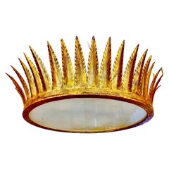 Large Spanish Crown Sunburst fixture in Gilt Metal, circa 1950