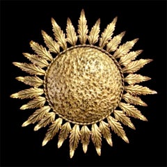 Large Spanish Crown Sunburst fixture in Gilt Metal with 3 bulbs , circa 1950