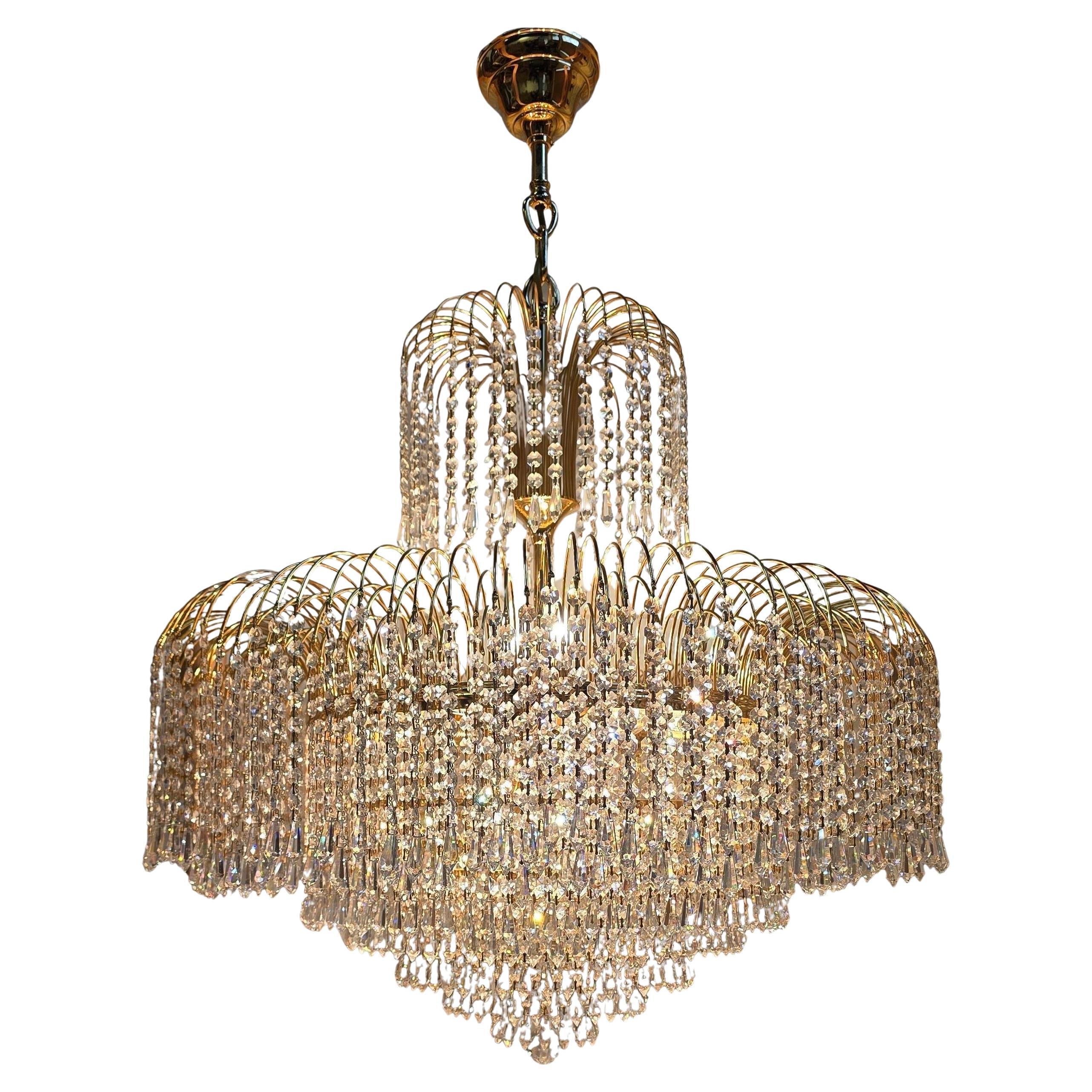 Large Spanish Crystal Waterfall Chandelier, 31.5 in