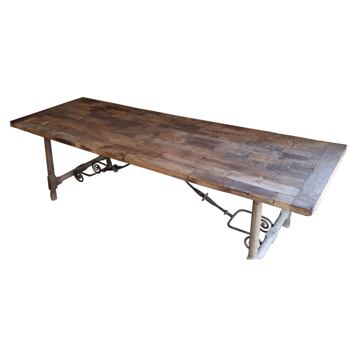 Large Spanish Dining Table, 18th Century, Made of Wood and Wrought Iron For Sale