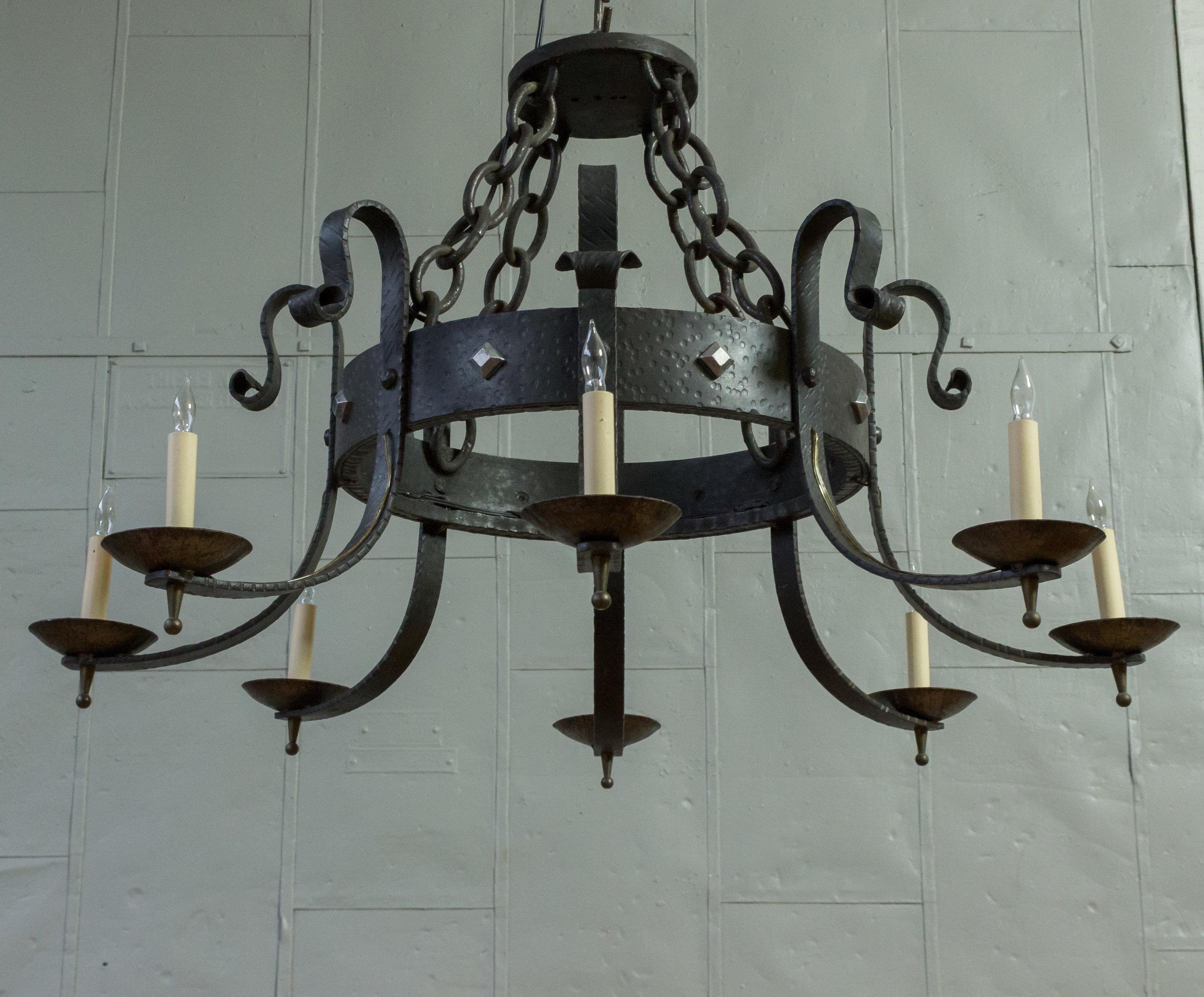 Large Spanish Eight Arm Iron Chandelier For Sale 3