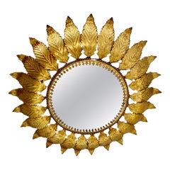 Gran empotrable Sunburst de oro dorado español de cristal redondo , circa 1950