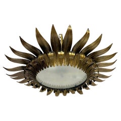 Large Spanish Gilt Metal Ceiling Fixture