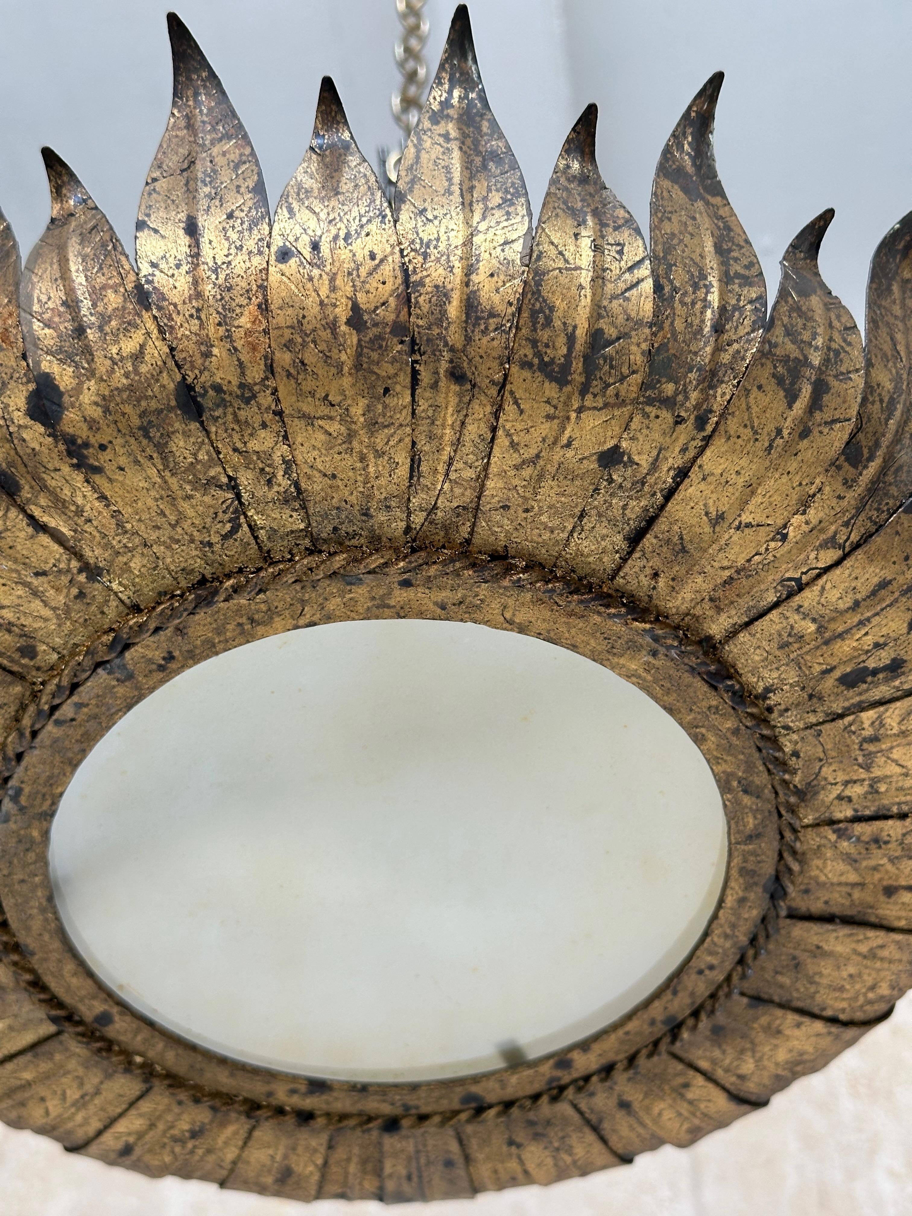Large Spanish Gilt Metal Crown Ceiling Fixture 4