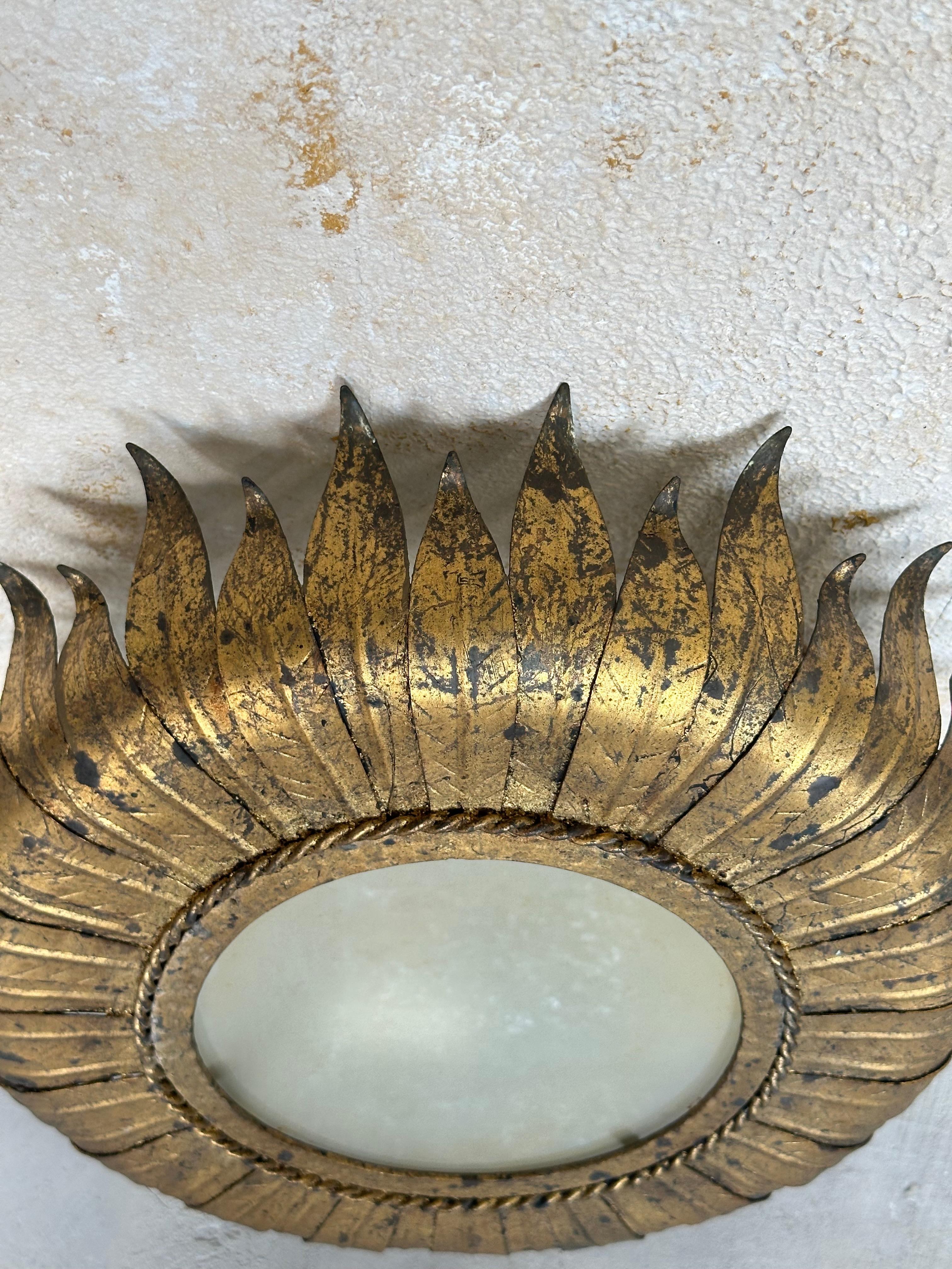 Large Spanish Gilt Metal Crown Ceiling Fixture 6