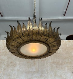 Large Spanish Gilt Metal Crown Ceiling Fixture