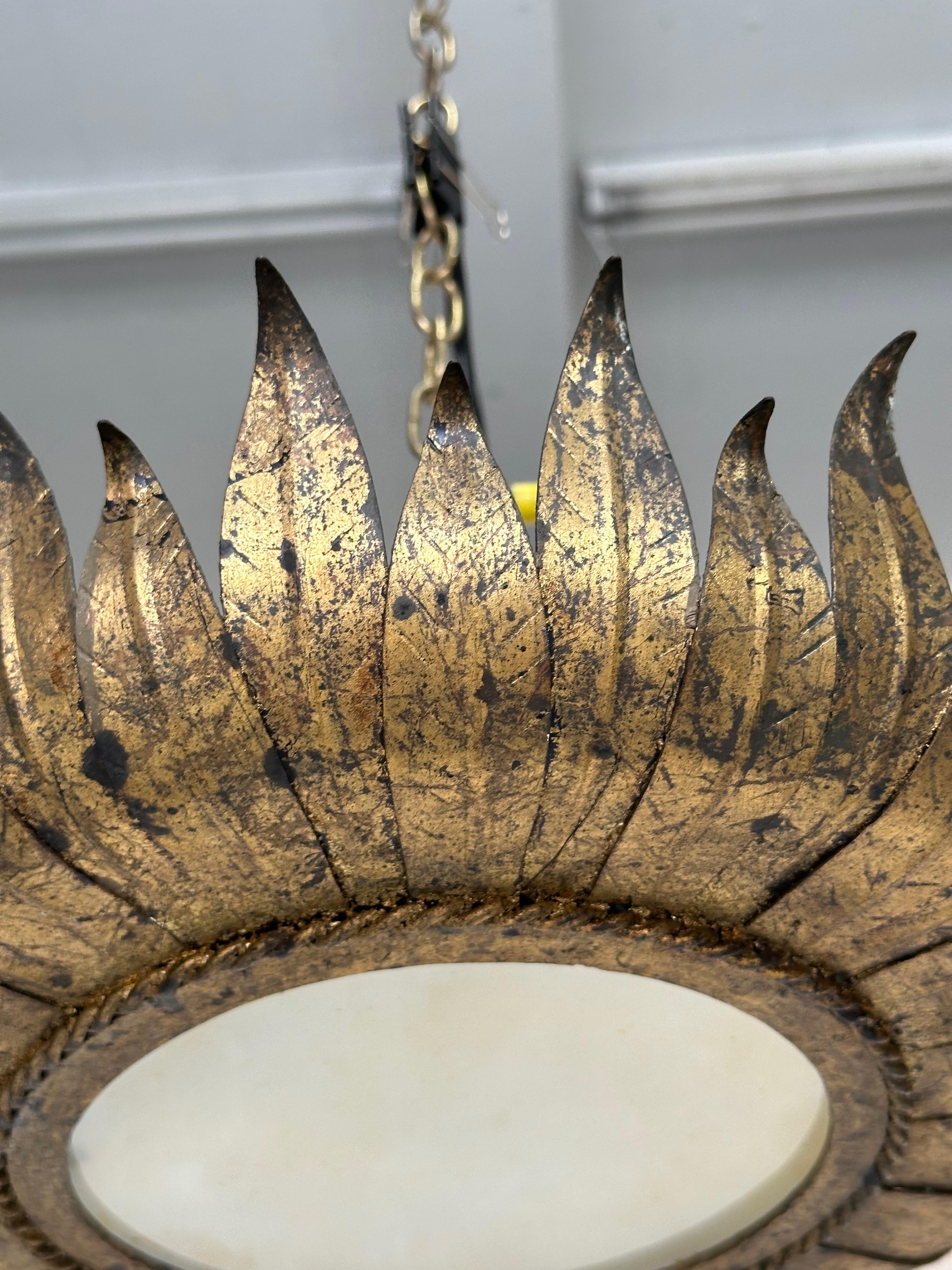 Art Nouveau Large Spanish Gilt Metal Crown Ceiling Fixture
