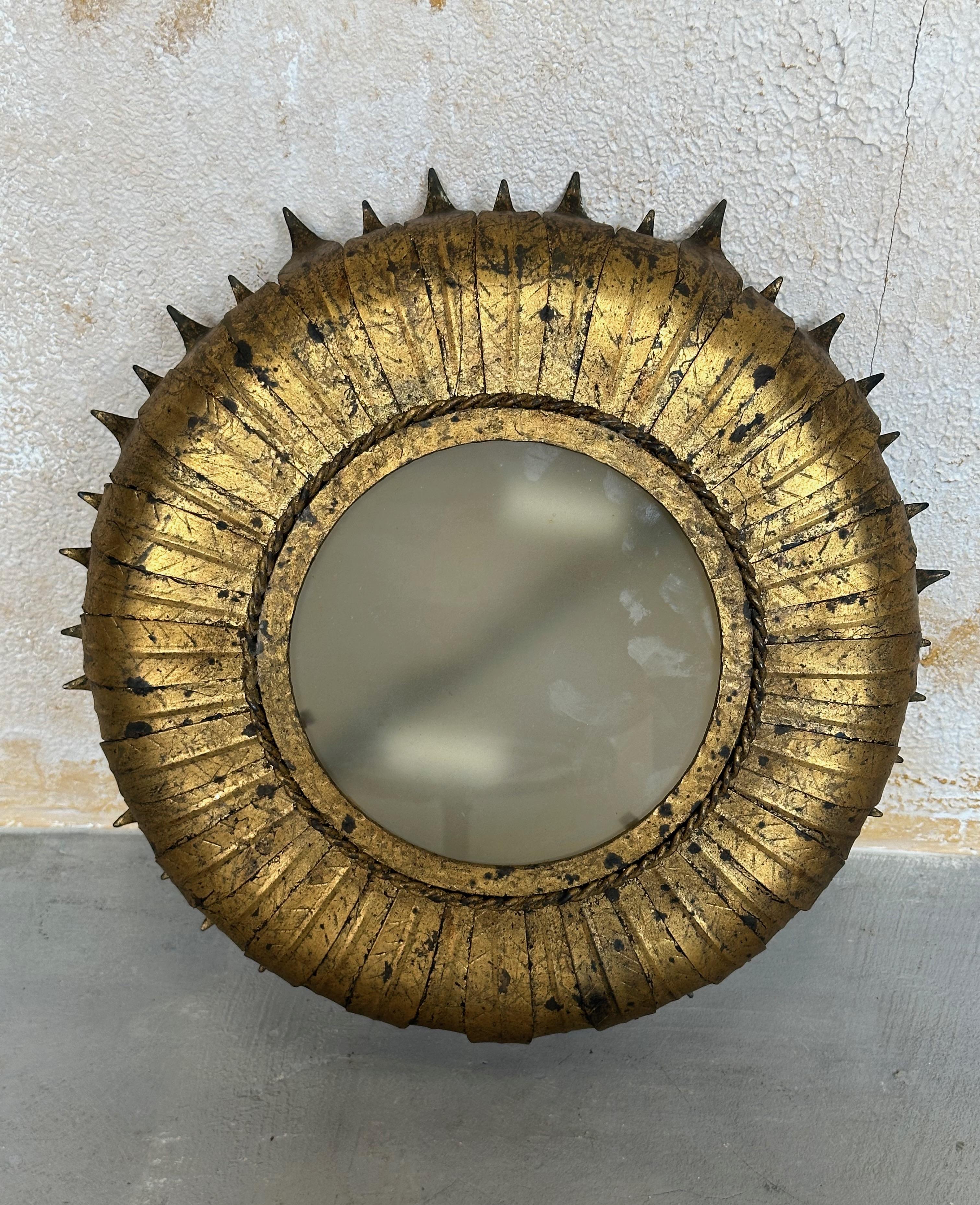 Mid-20th Century Large Spanish Gilt Metal Crown Ceiling Fixture