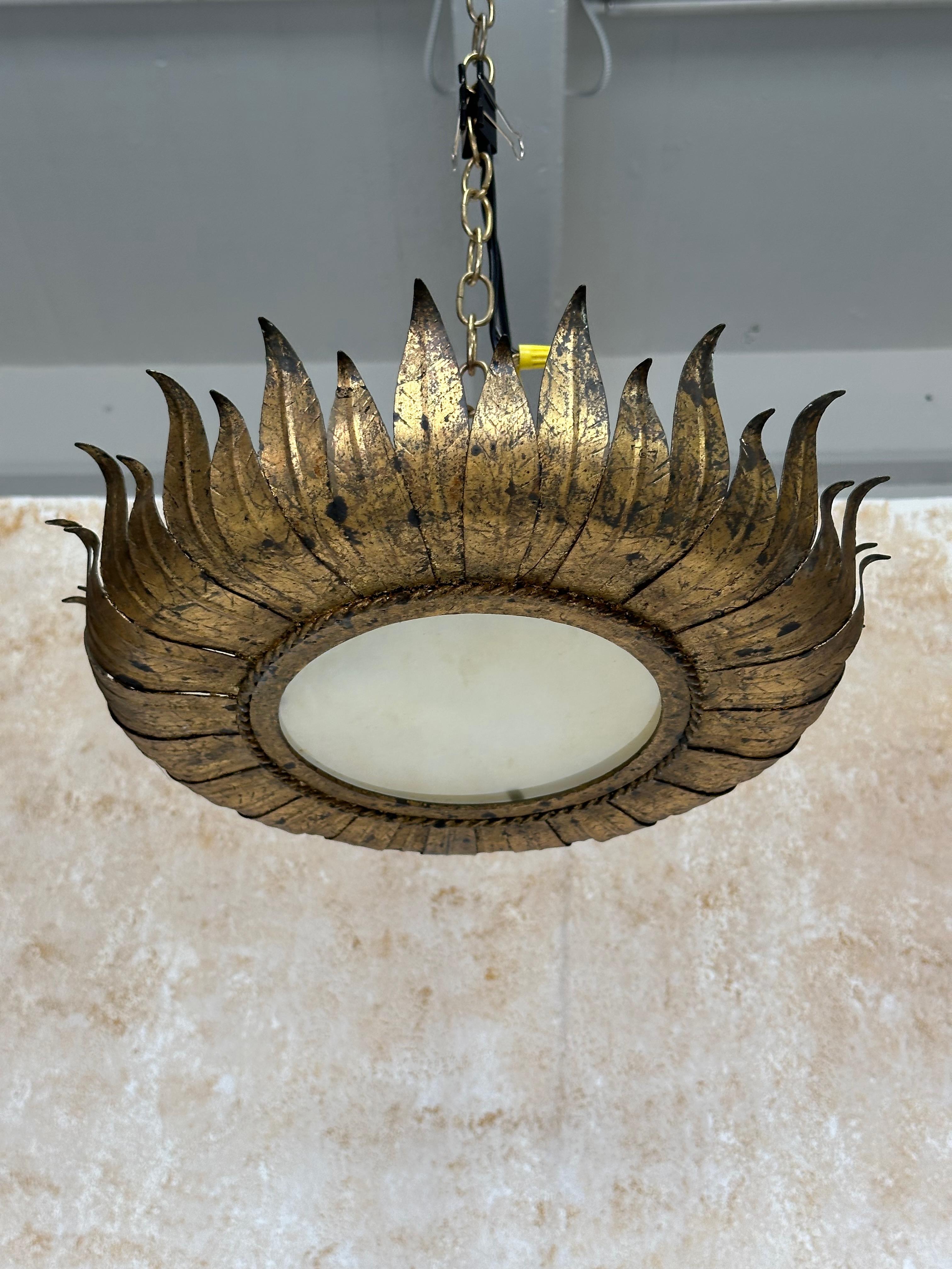 Large Spanish Gilt Metal Crown Ceiling Fixture 2