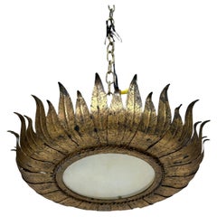 Large Spanish Gilt Metal Crown Ceiling Fixture