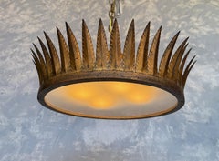 Large Spanish Gilt-Metal Flush Mounted Crown Ceiling Fixture
