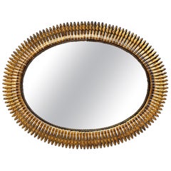Large Spanish Gilt Metal Oval Sunburst Mirror 46´